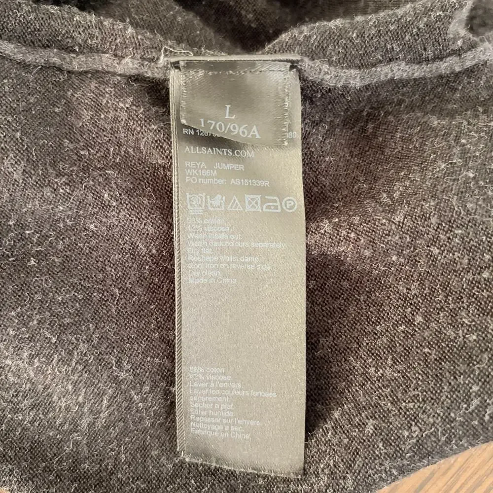 AllSaints Reya Jumper Dark Gray Sweater Cold Shoulder‎ Large Designer Casual